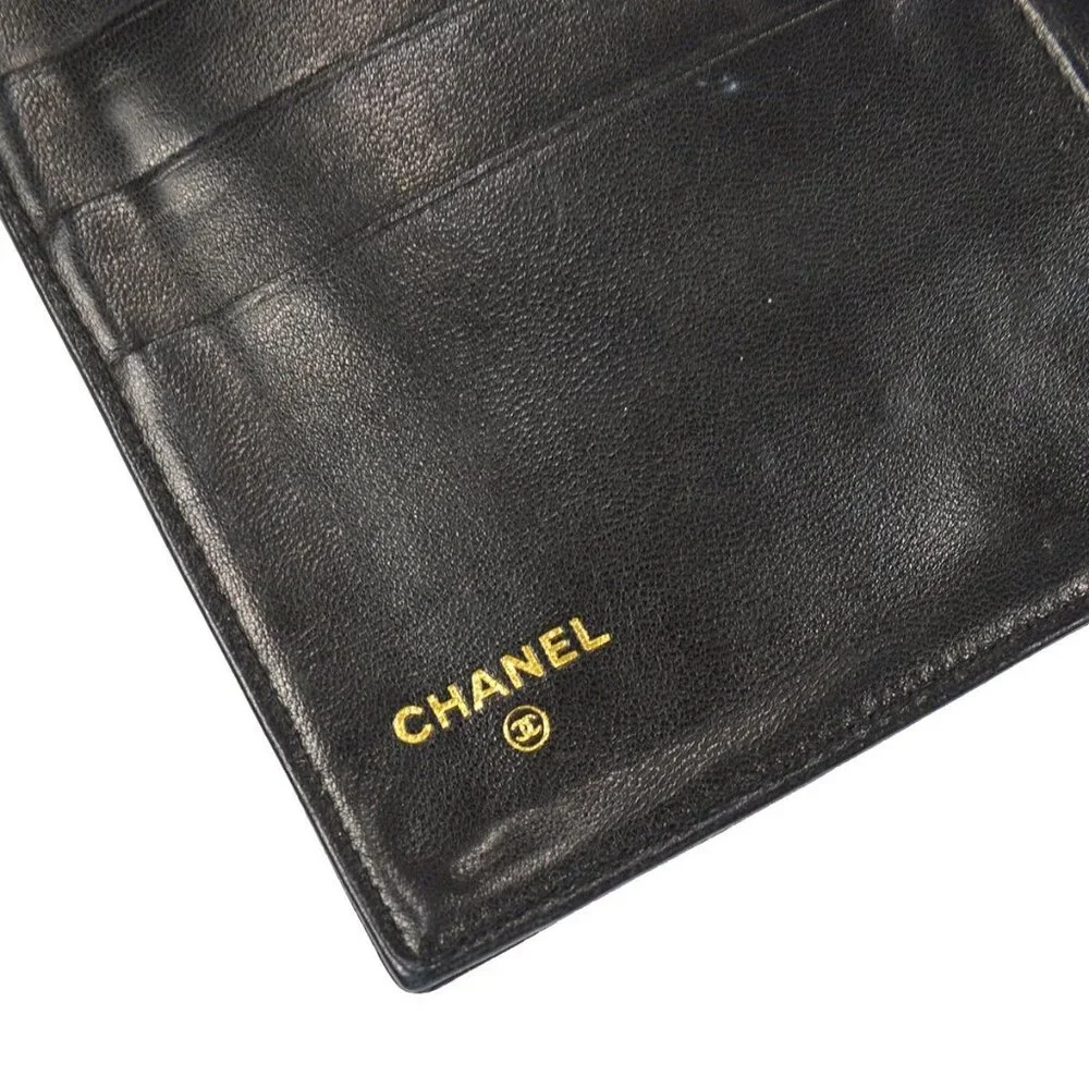 Chanel Long Bifold Wallet Purse Black Calfskin